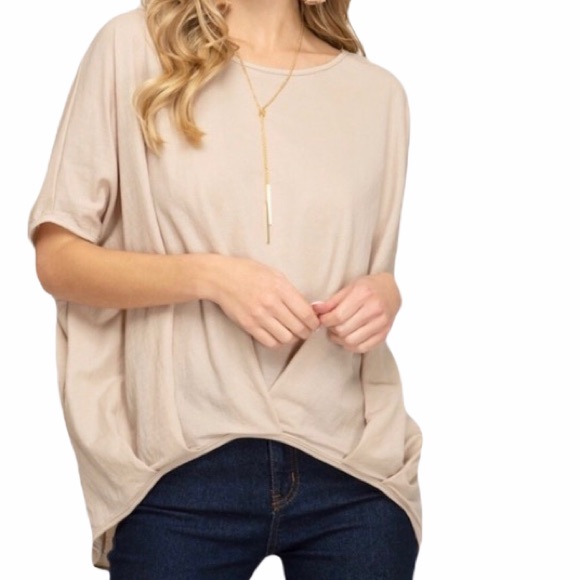 She and Sky Tops - SHE & SKY taupe drop shoulder pleated hem top NWT